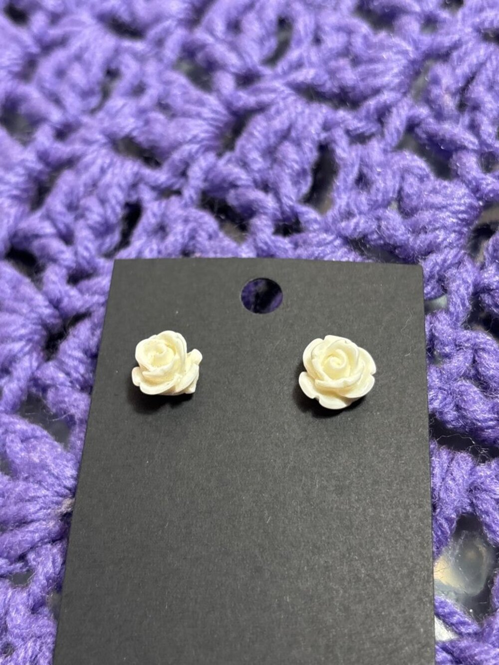 Cream Plastic Rose Stud Earrings 0.5 inch